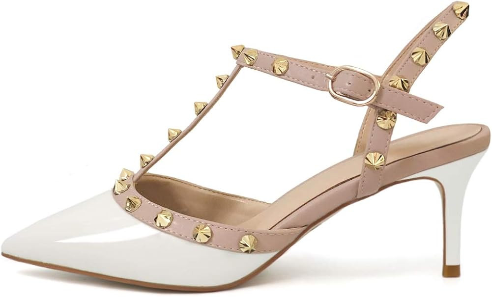 HECATER Kitten Heels Strappy Sandals for Women Slingback Pumps Closed Toe Sandals | Amazon (US)