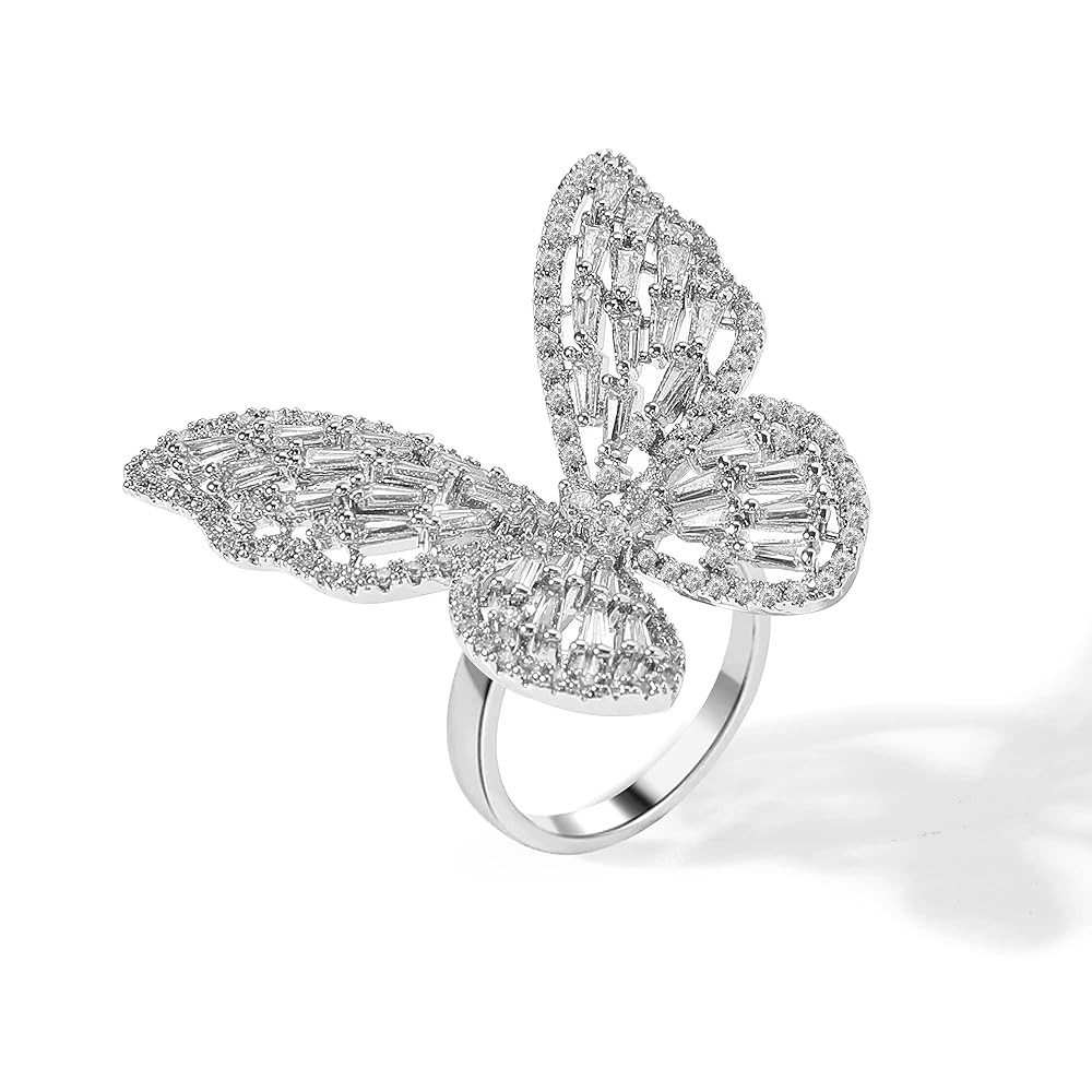 Rhinestone Butterfly Rings for Women Adjustable Gold Cocktail Ring Cubic Zircon Sparkly Crystal S... | Amazon (US)