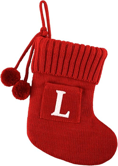 8.5 Inches Embroidered Letter Christmas Stocking Knitted Initials Red Small Christmas Stockings f... | Amazon (US)