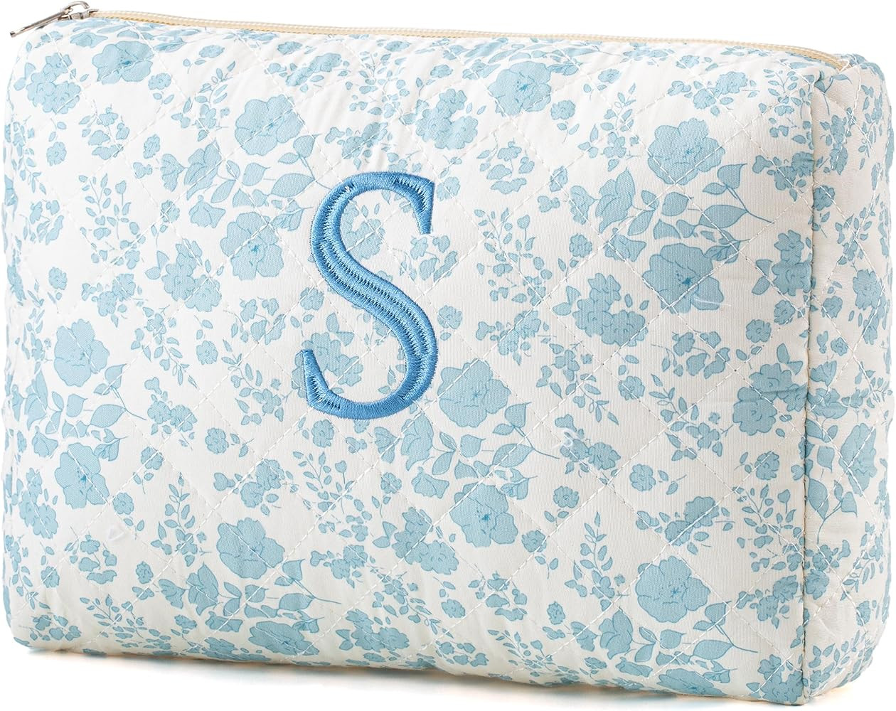 HBselect Initial Quilted Makeup Bag, Cotton Large Travel Makeup Bag, Cute Floral Coquette Make up... | Amazon (US)