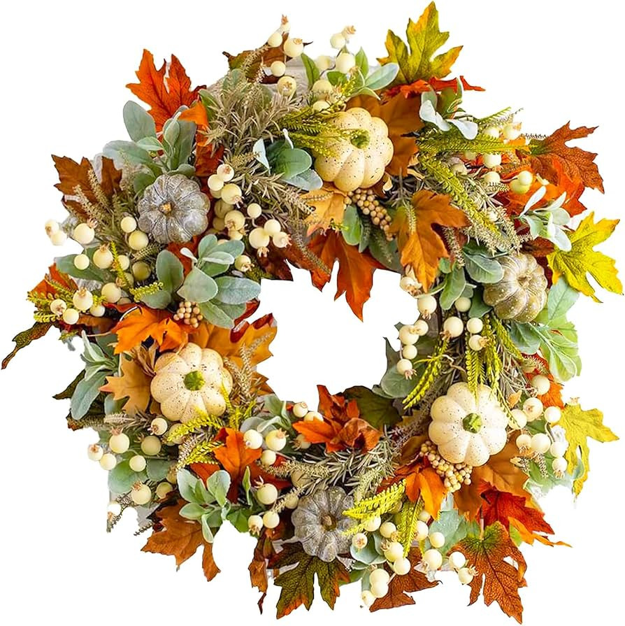 Autumn Wreath for Front Door, 35CM/40CM/45CM/50CM Artificial Maple Peony and Pumpkin Wreath for H... | Amazon (UK)