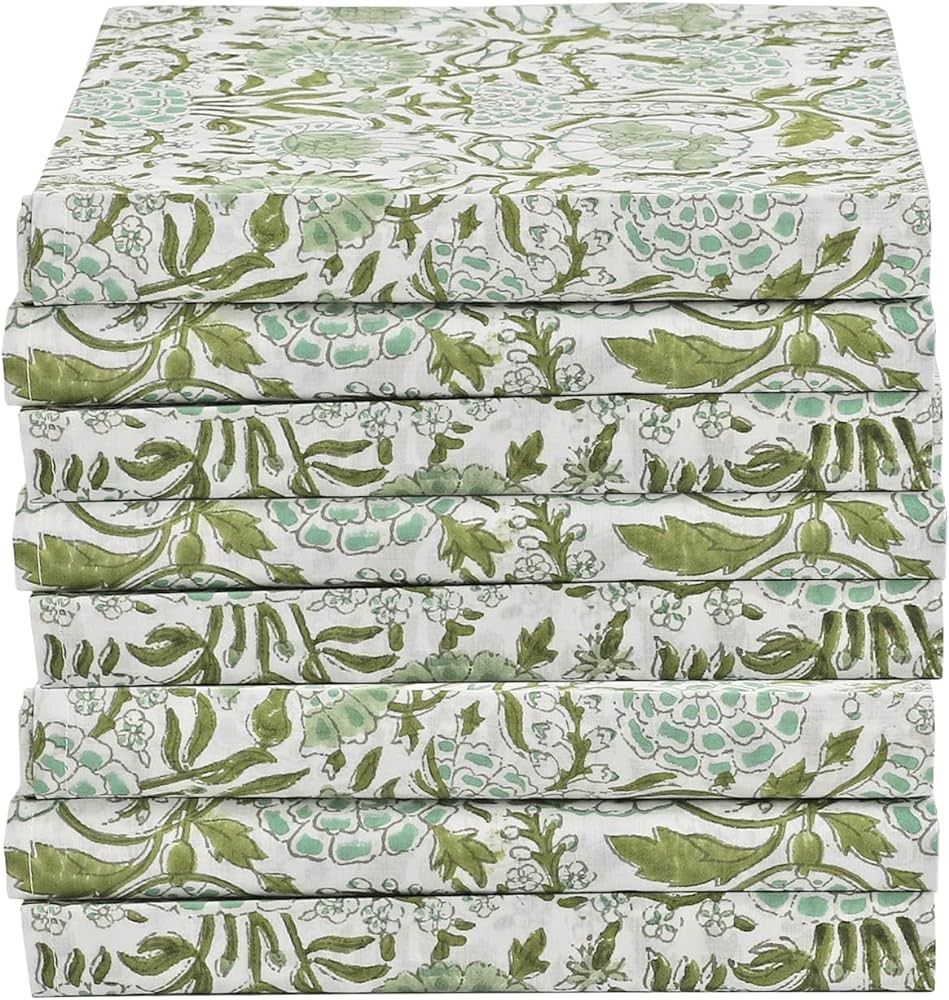 Amazon.com: Cotton Print Club 'Agate Green' 100% Cotton Fabric, Fall Cloth Dinner Napkins, 18 X 1... | Amazon (US)