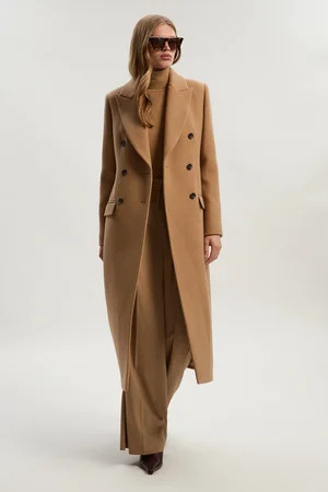 Wool Double Breasted Tailored Midi Coat | Karen Millen UK + IE + DE + NL