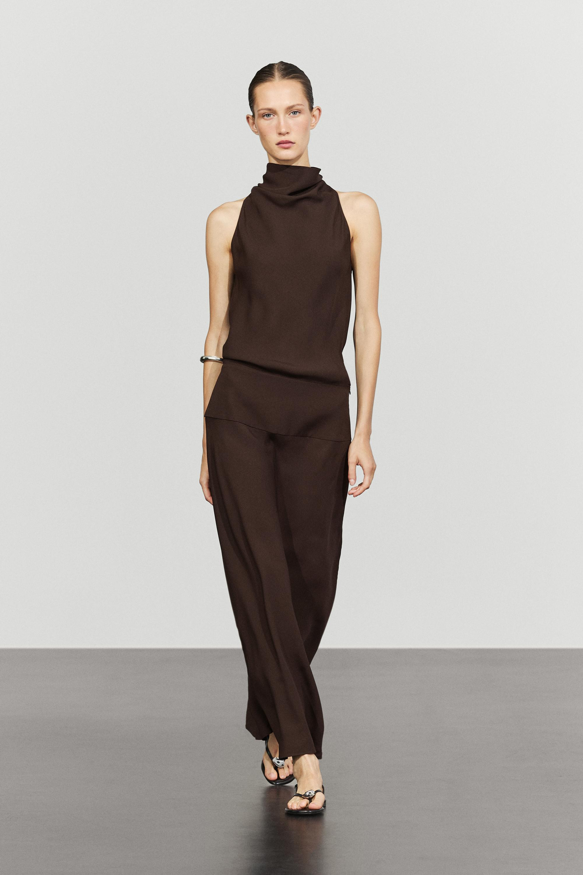 Halter midi dress with waistband detail | Massimo Dutti UK