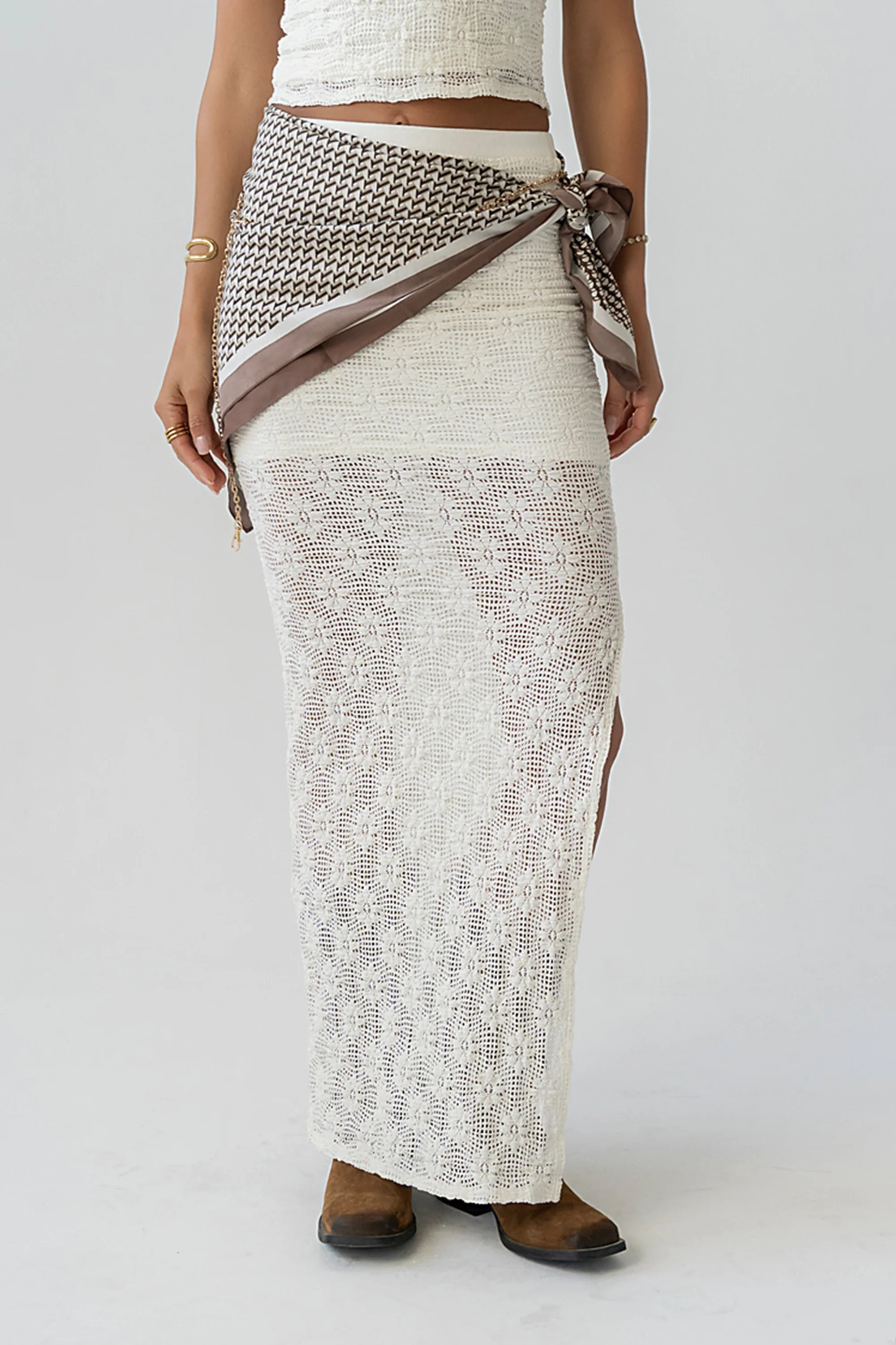 Briana Sheer Maxi Skirt - S / Cream | Böhme US