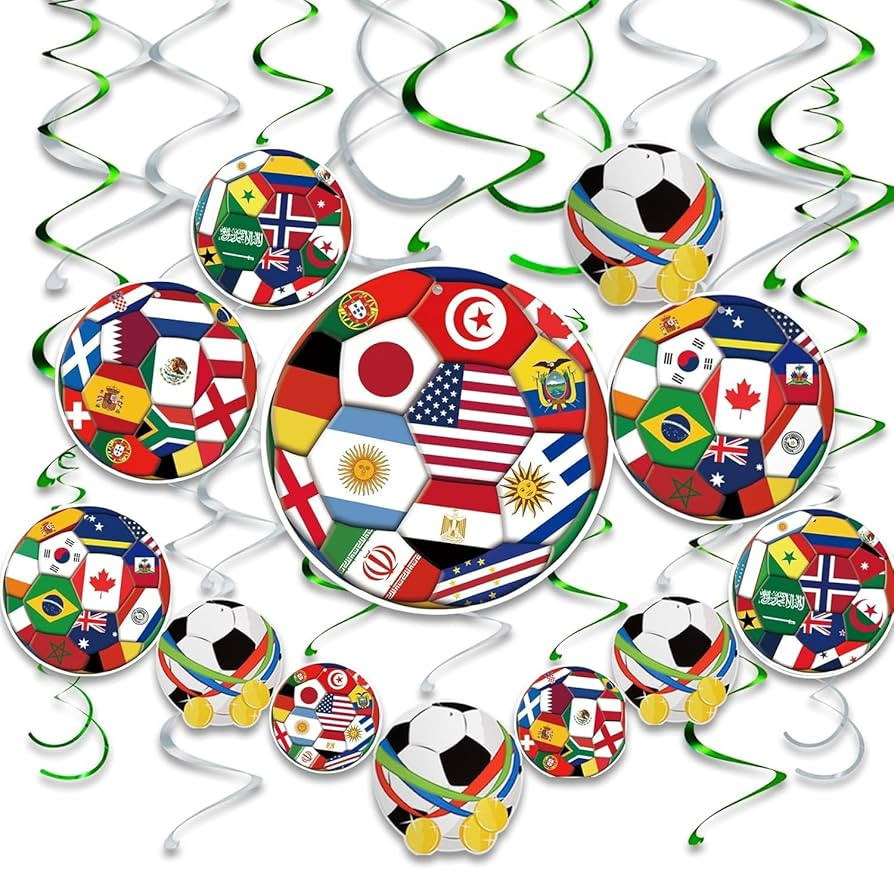 AhfuLife 24pcs Soccer Hanging Swirls for Party Decorations 2026, 12Pcs Soccer Flag Hanging Swirls... | Amazon (US)