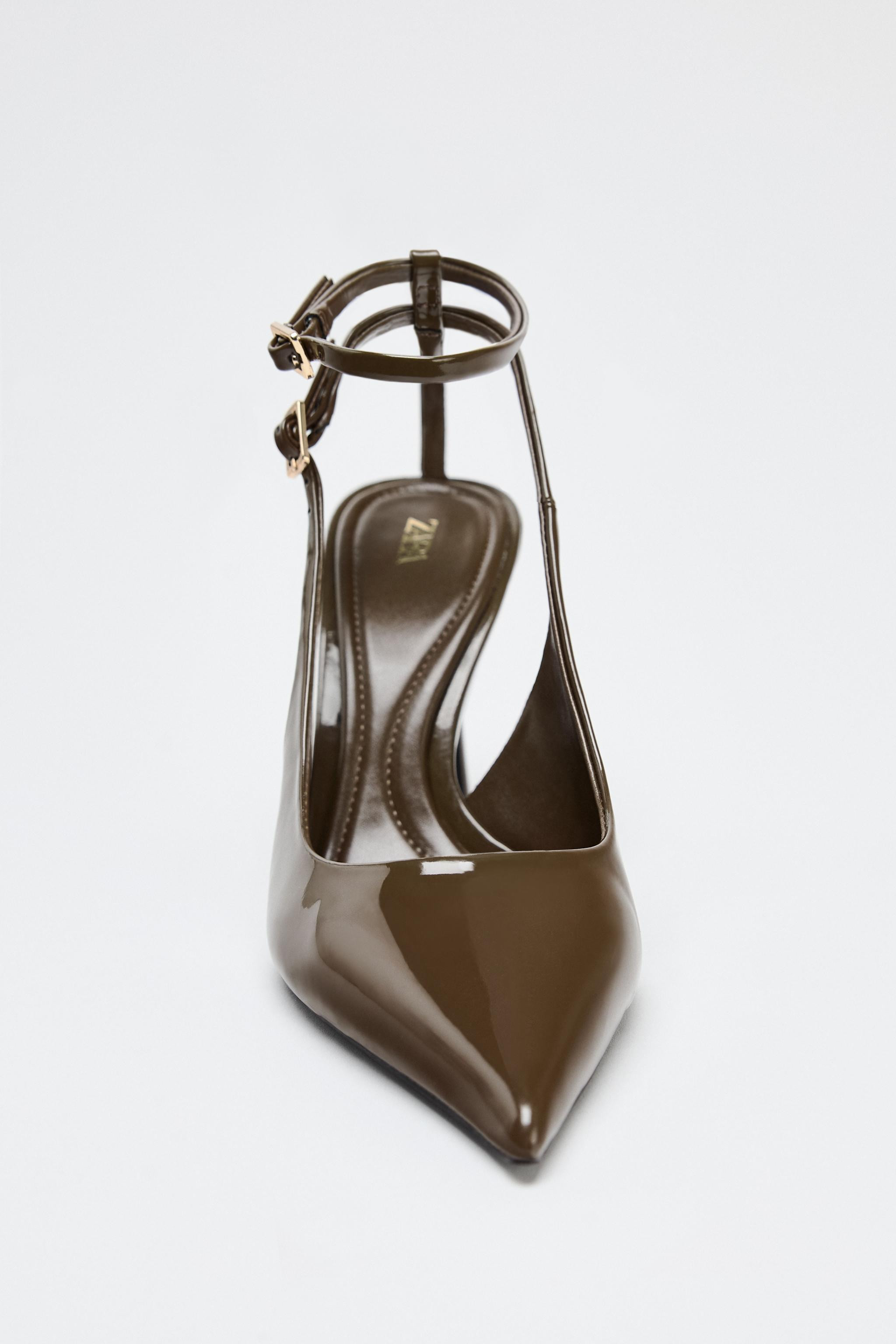 Patent leather slingback heels. Ankle strap with buckle detail. Stiletto heel. Adjustable buckle ... | Zara US