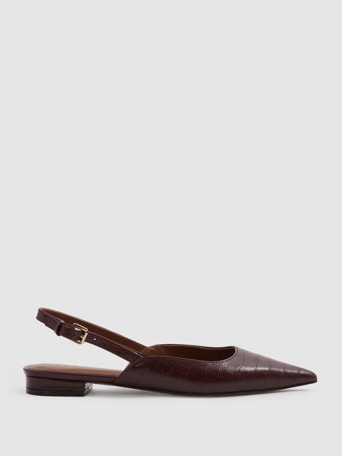 Aubrey Oxblood Leather Slingback Ballerina Pumps | Reiss UK