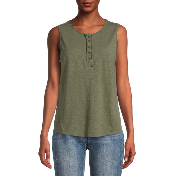 Time and Tru Women's Henley Tank with Fashion Raw Edge Detail | Walmart (US)