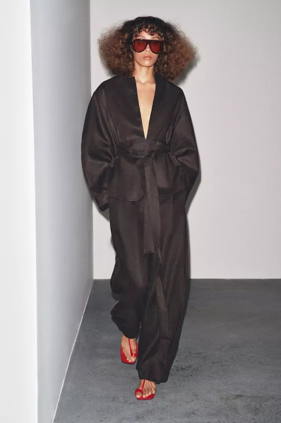 ZW COLLECTION LINEN BELTED KIMONO | Zara US