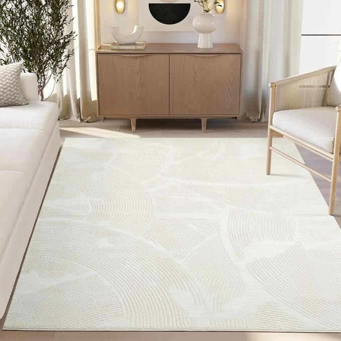 Abani Zen 5' x 8' Cream Rug – Neutral Brush Stroke Sandbrush Design, Soft Area Rug for Living R... | Amazon (US)