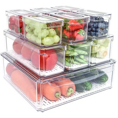 Fridge Organizer, Stackable Refrigerator Bins With Lids, BPA-Free Produce Fruit Storage Containers,(Clear/10 Pack) | Wayfair North America