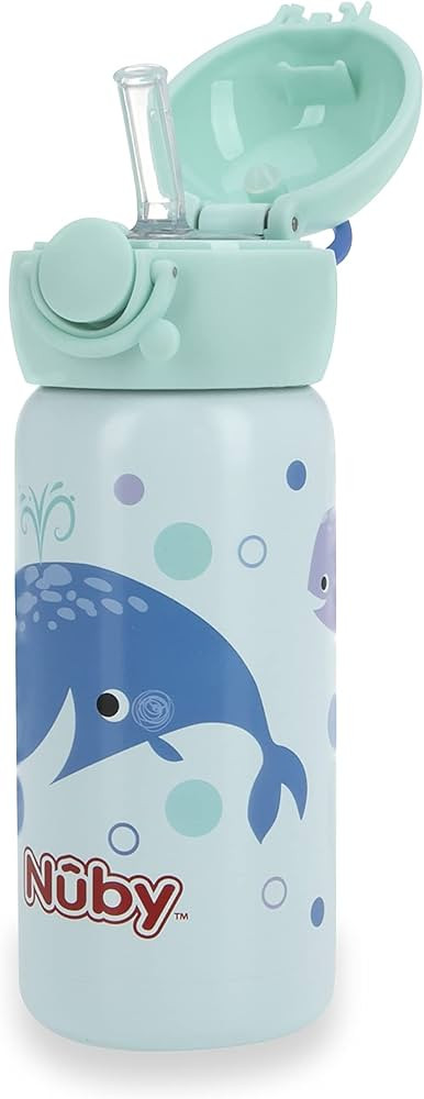 Nuby Thirsty Kids No Spill Flip-It Active Stainless Steel Travel Cup or Water Bottle - 14 Oz - 18... | Amazon (US)
