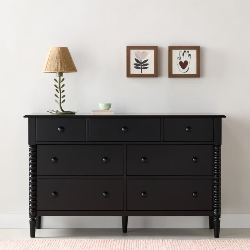 Jenny Lind Black Spindle Wood 7-Drawer Wide Kids Dresser + Reviews | Crate & Kids | Crate & Barrel