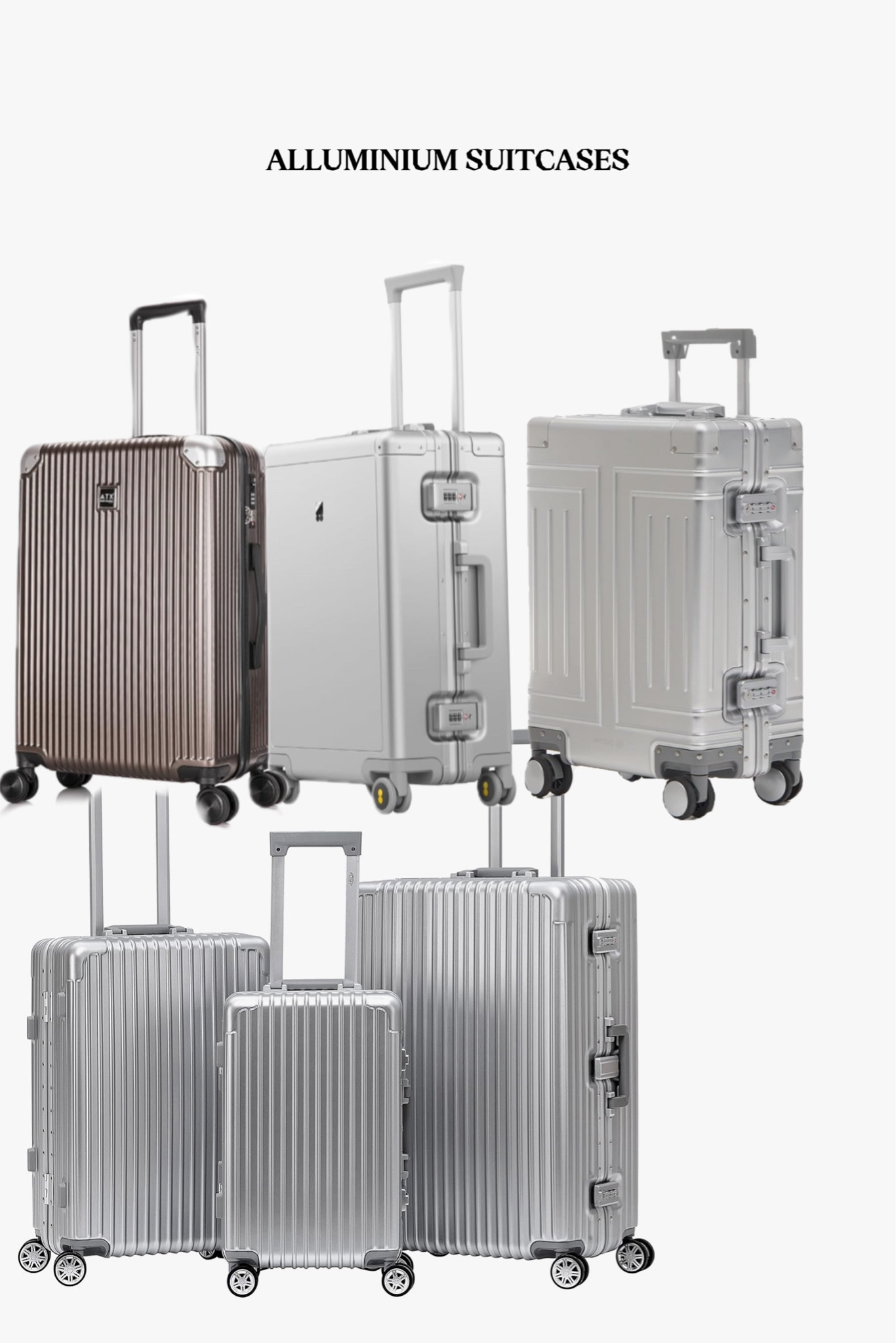 Aluminium Suitcases


Luggage Suitcase Medium Super Lightweight Durable ABS Hard Shell Suitcase with 4 Dual Spinner Wheels and Built-in TSA Lock (Light Bronze, 24-Inch, 65 Liter).
GMT Zero 20" Premium Full Aluminium Cabin Suitcase (Silver) | Zipperless Carry On


#LTKtravel #LTKspring #LTKgiftguide