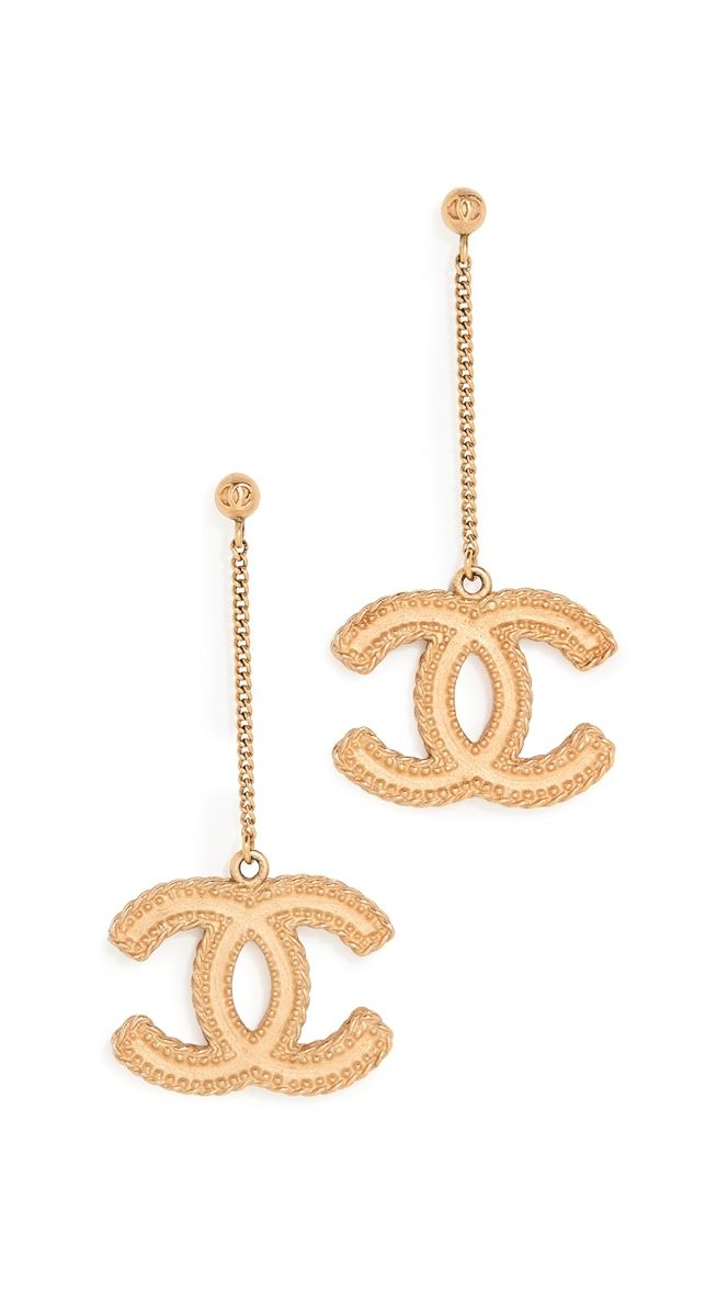 Chanel Gold Cc Chaind Angle Earrings | Shopbop