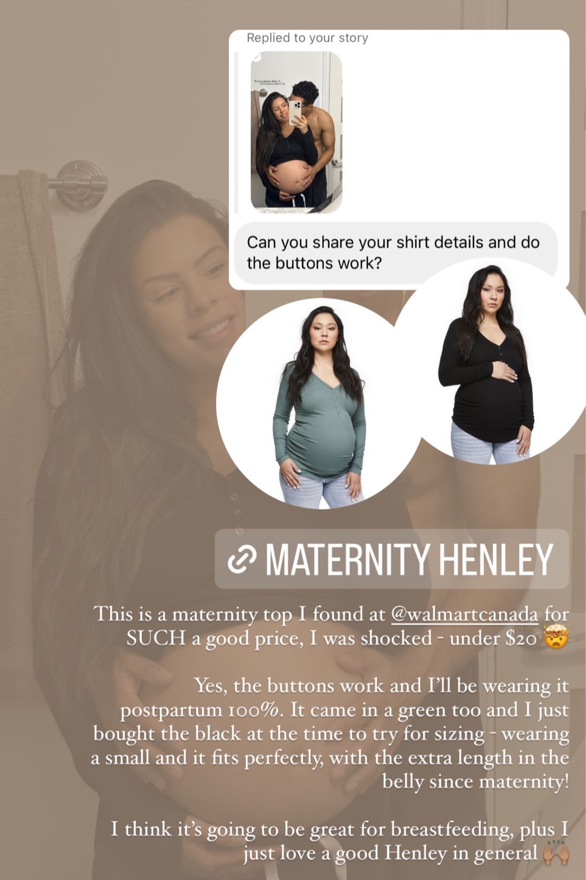 Love this maternity Henley top I found - such a steal and under $20! The buttons are great so I’ll be able to breastfeed postpartum and the length is perfect! 

It comes in two colours, green and black button up, and I will be snagging the other one! Such a great bump friendly top and great for a layering piece under so many fall outfits! 🙌🏽



#LTKstyletip #LTKbump #LTKSeasonal