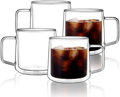 CNGLASS 15oz(4-pack) Double Walled Glass Coffee Mugs,Large Insulated Glass Mugs with Handle,Clear... | Amazon (US)