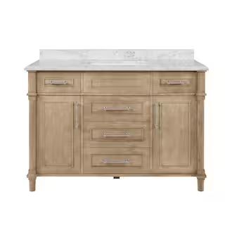 Aberdeen 48 in. W x 22 in D x 34.5 in. H Bath Vanity in Antique Oak with White Carrara Marble Top | The Home Depot