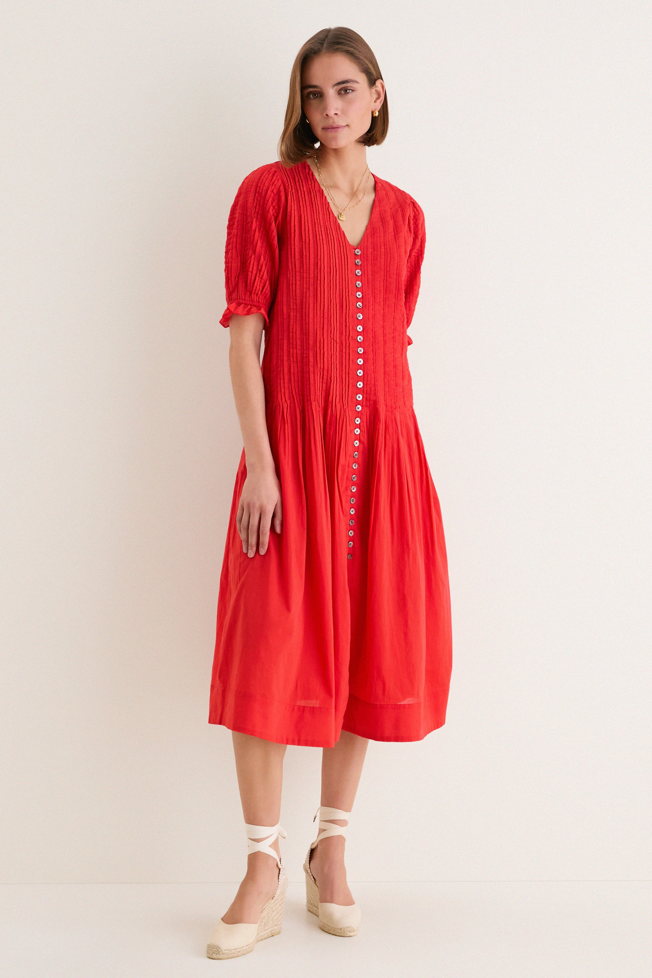 Red Alberte Solid Puff Sleeve Dress | Tuckernuck (US)