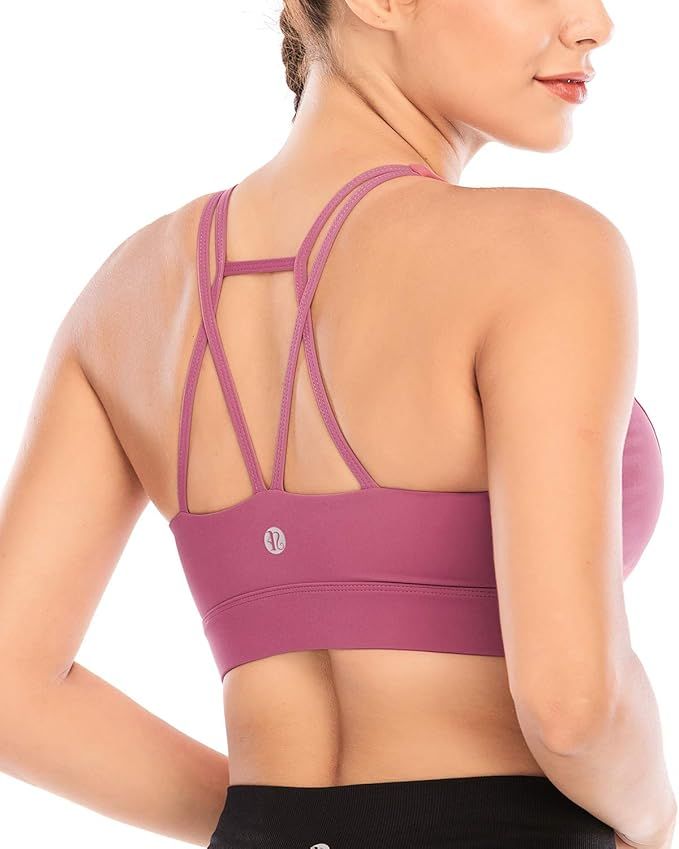 RUNNING GIRL Strappy Sports Bra for Women, Sexy Crisscross Back Medium Support Yoga Bra with Remo... | Amazon (US)
