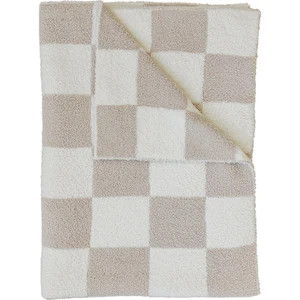 Taupe Checkered Plush Blanket | Mebie Baby