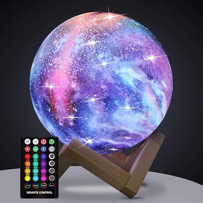 Moon Lamp, Kids Night Light Galaxy Lamp - 16 Colors Moon Light with Wood Stand Remote & Touch Con... | Amazon (US)