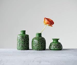 Creative Co-Op Green Embossed Stoneware (Set of 3 Sizes) Vases | Amazon (US)
