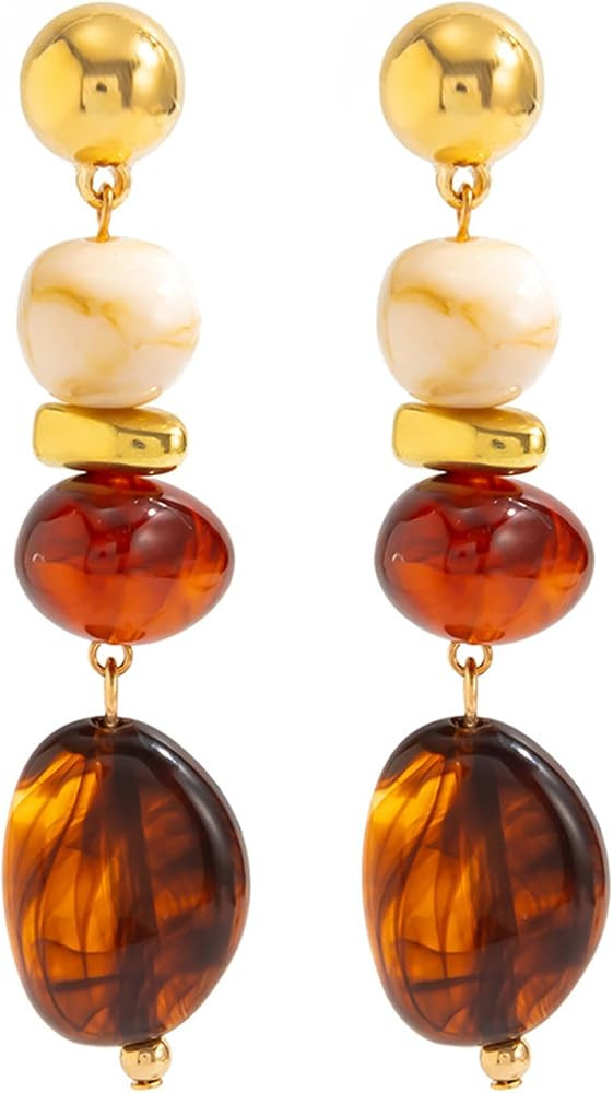 Burgundy Earrings for Women Red Amber Resin Earrings Chunky Brown Statement Earrings Blue Irregul... | Amazon (US)