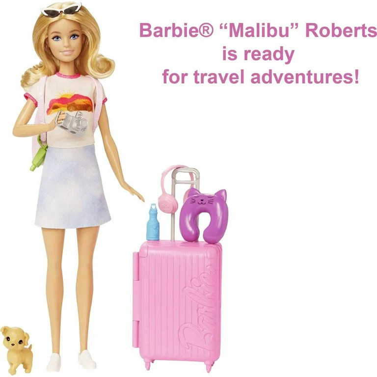 Barbie Malibu Doll & 10+ Accessories, Travel Set with Working Suitcase, Blonde Fashion Doll | Walmart (US)