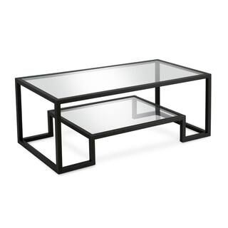 Meyer&Cross Athena 45 in. Blackened Bronze/Clear Large Rectangle Glass Coffee Table with Shelf CT... | The Home Depot
