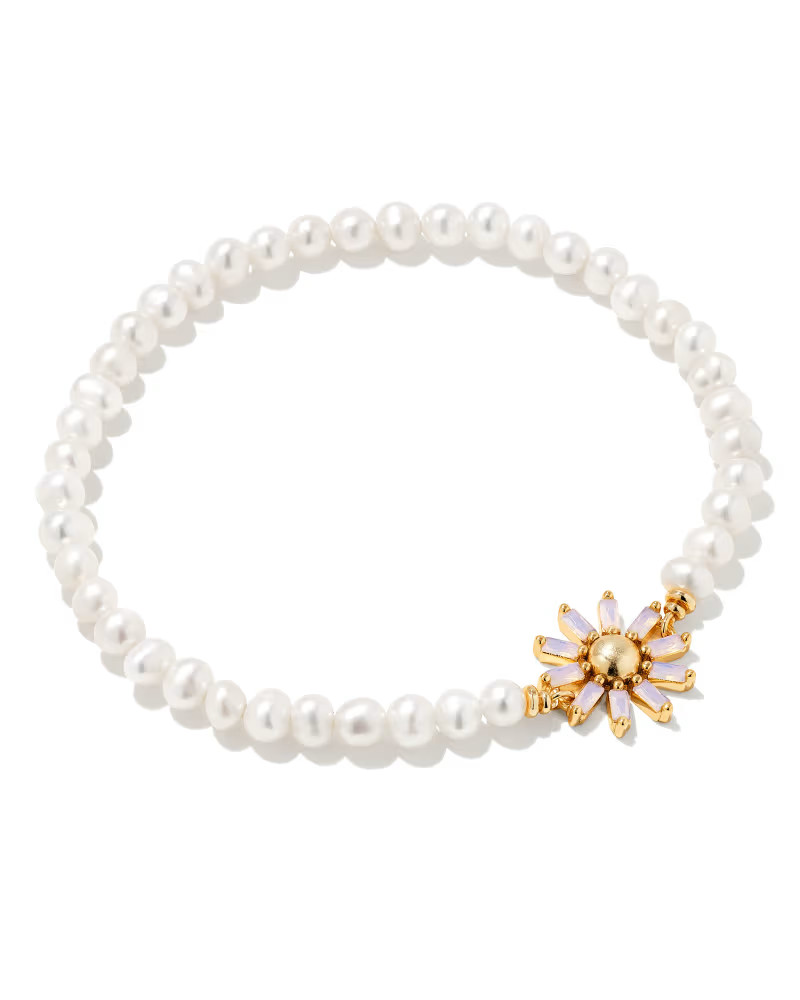 Madison Daisy Gold Pearl Stretch Bracelet in Pink Opal Crystal | Kendra Scott