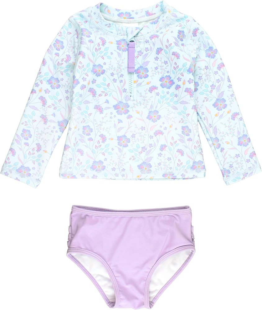 RuffleButts® Baby/Toddler Girls Long Sleeve Rash Guard 2 Piece Swimsuit Set w/UPF 50+ Sun Protec... | Amazon (US)