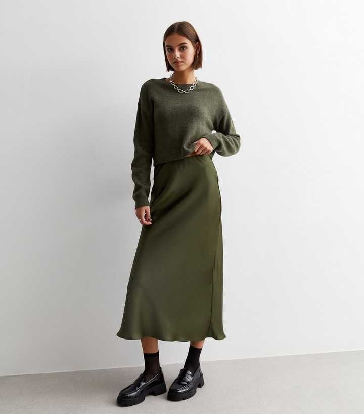 Khaki Satin Bias Cut Midaxi Skirt
						
						Add to Saved Items
						Remove from Saved Items | New Look (UK)