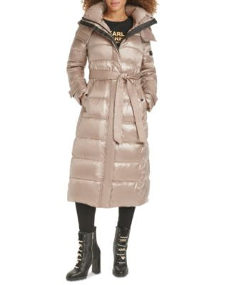 Women's Shine Hooded Belted Puffer Coat | Macy's