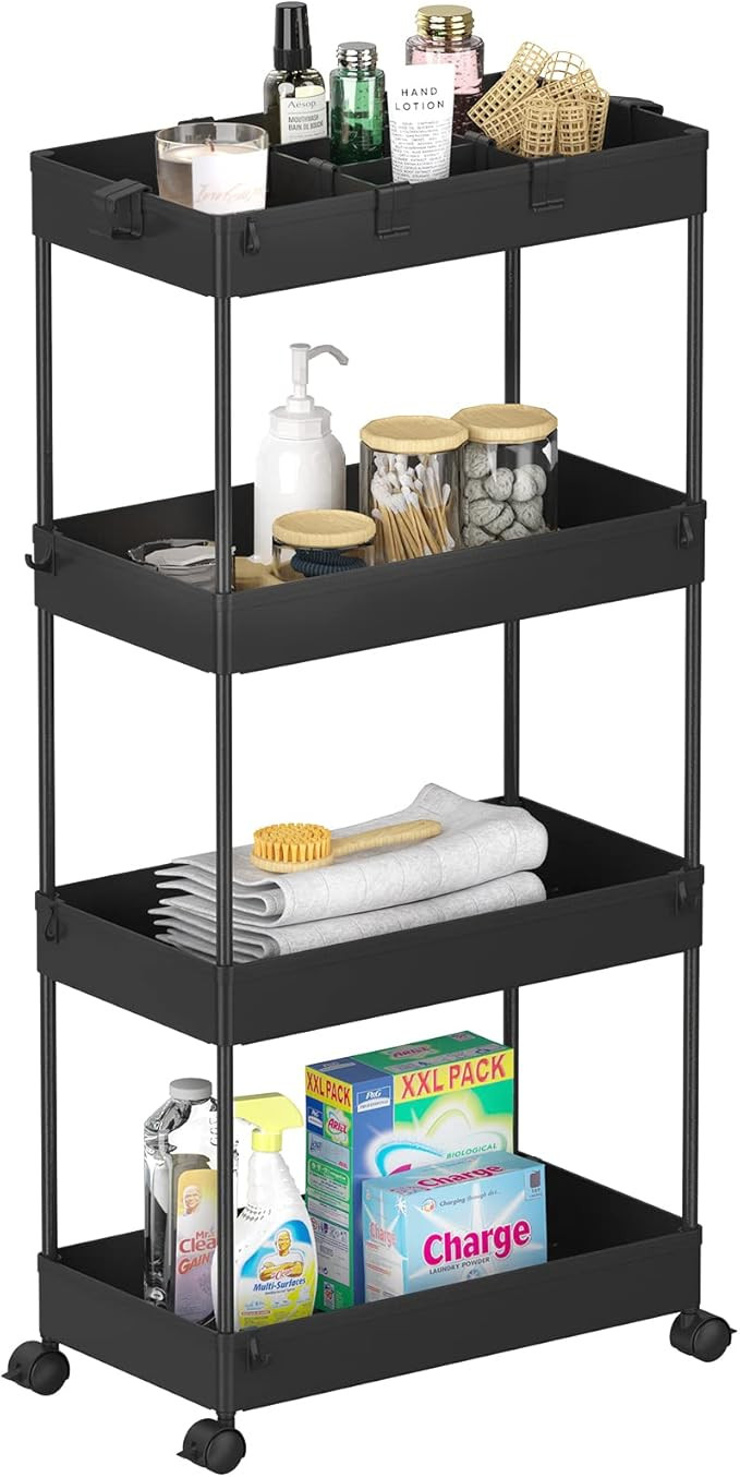 Amazon.com: SAKA Slim Storage Cart,4 Tier Bathroom Rolling Utility Cart Storage Organizer Slide O... | Amazon (US)