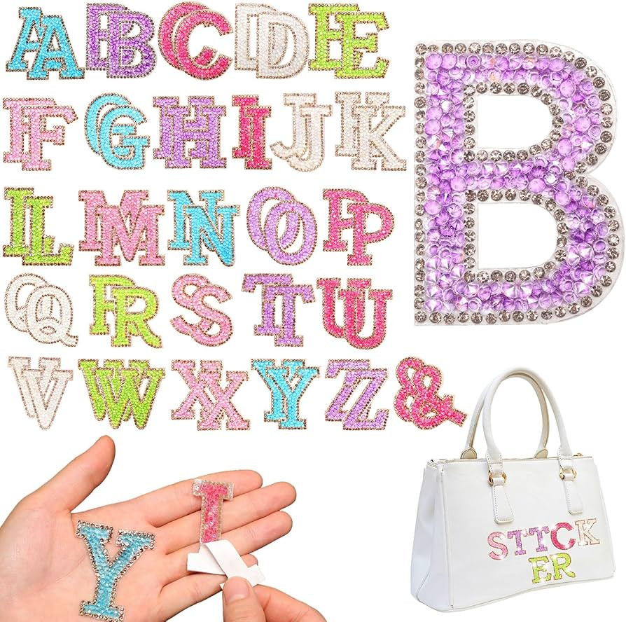 Yinder 52 Pieces Glitter Resin Rhinestone Alphabet Letter Stickers Crystal Rhinestone Iron on Let... | Amazon (US)