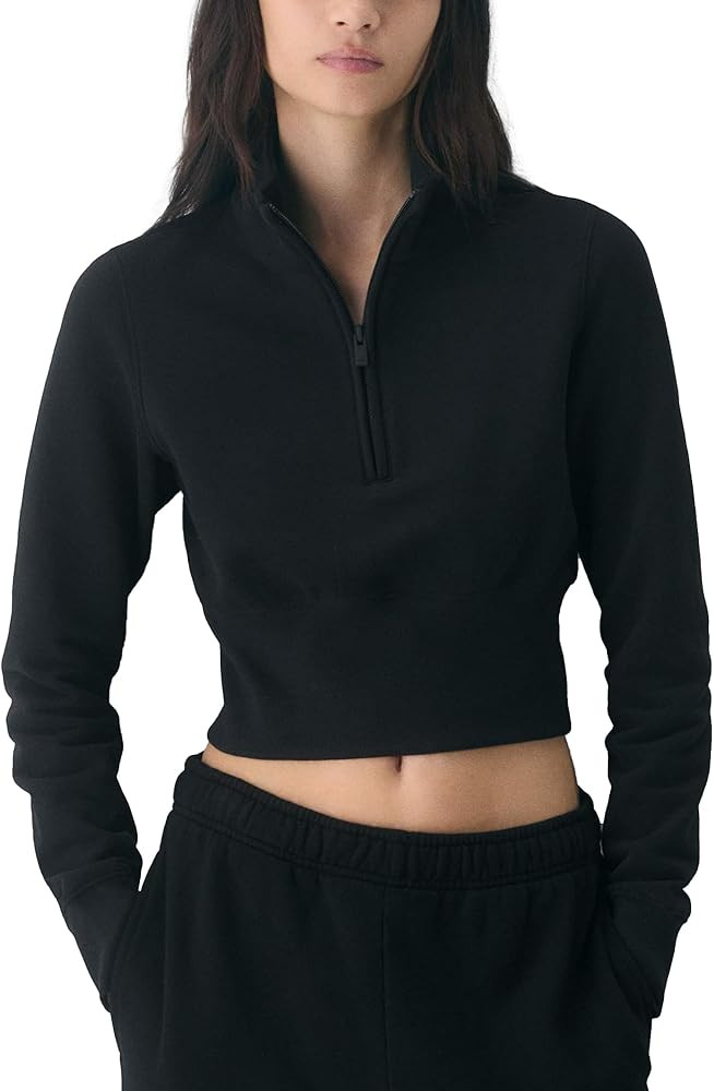 Hixiaohe Womens Cropped Half Zip Sweatshirt Stand Collar Long Sleeve Pullover Casual Trendy Slim ... | Amazon (US)
