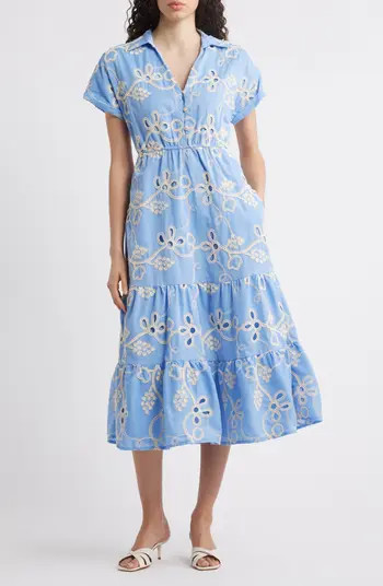 Sam Edelman Embroidered Tiered Midi Shirtdress | Nordstrom | Nordstrom