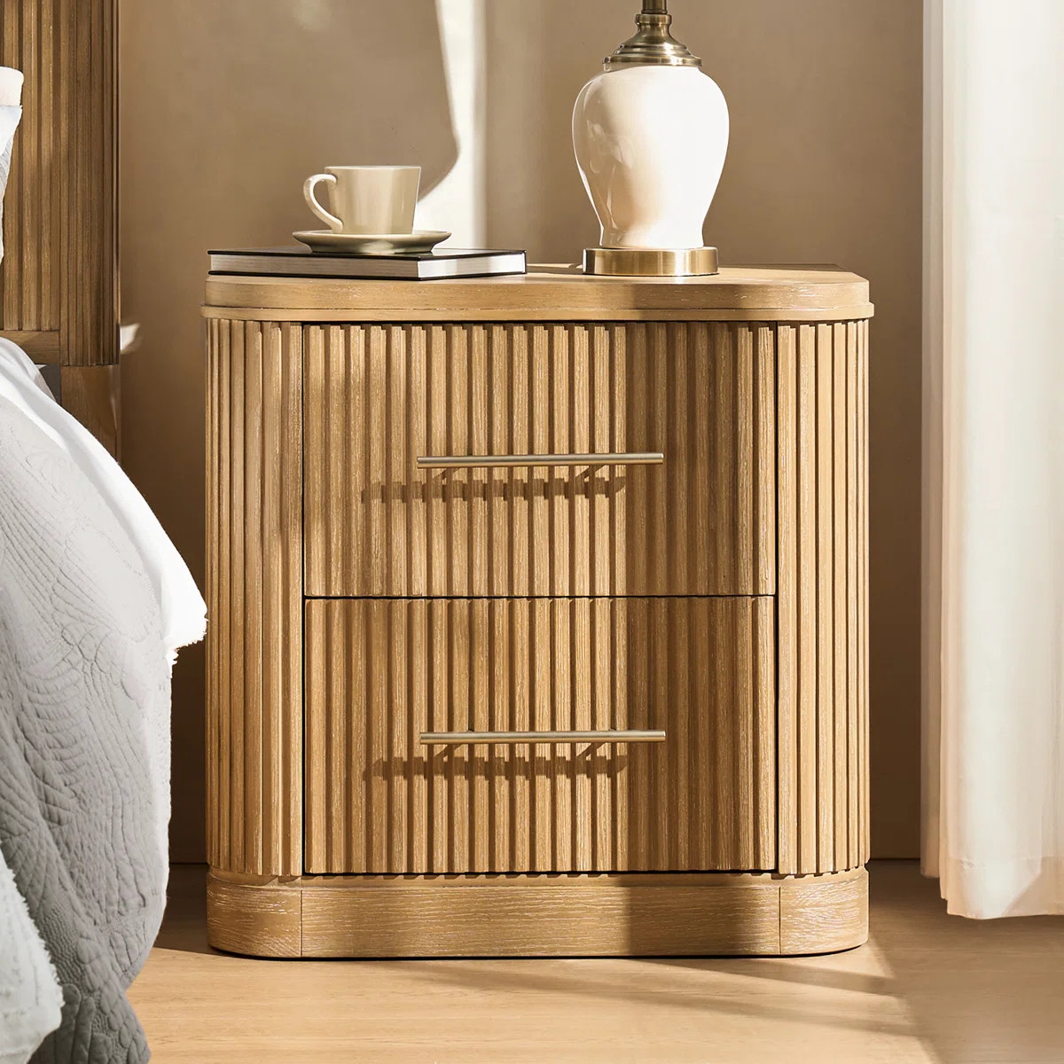 Latitude Run® Graciana Modern 26''W 2-Drawer Fluted Nightstand with Built-in Power Strip and Min... | Wayfair North America