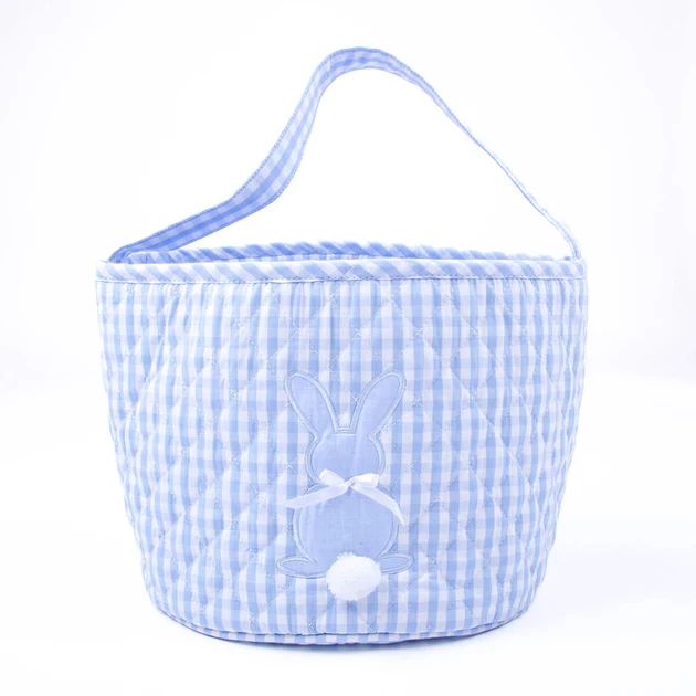 Easter Basket Bunny Applique Blue Gingham | Classic Whimsy