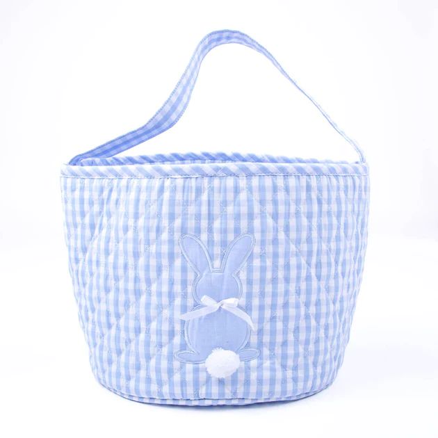 Easter Basket Bunny Applique Blue Gingham | Classic Whimsy
