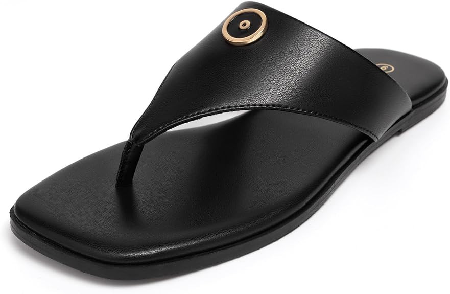 Rihero Women's Flip Flops Square Toe Thong Flat Sandals Summer Comfortable Slip On Beach Slide Sa... | Amazon (US)