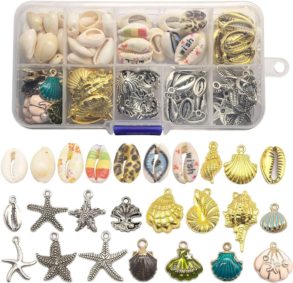 1 Box of 100pcs Mixed Sea Shells Charms Beads for Jewelry Making - Shell Charm, Shells Beads, Sum... | Amazon (US)