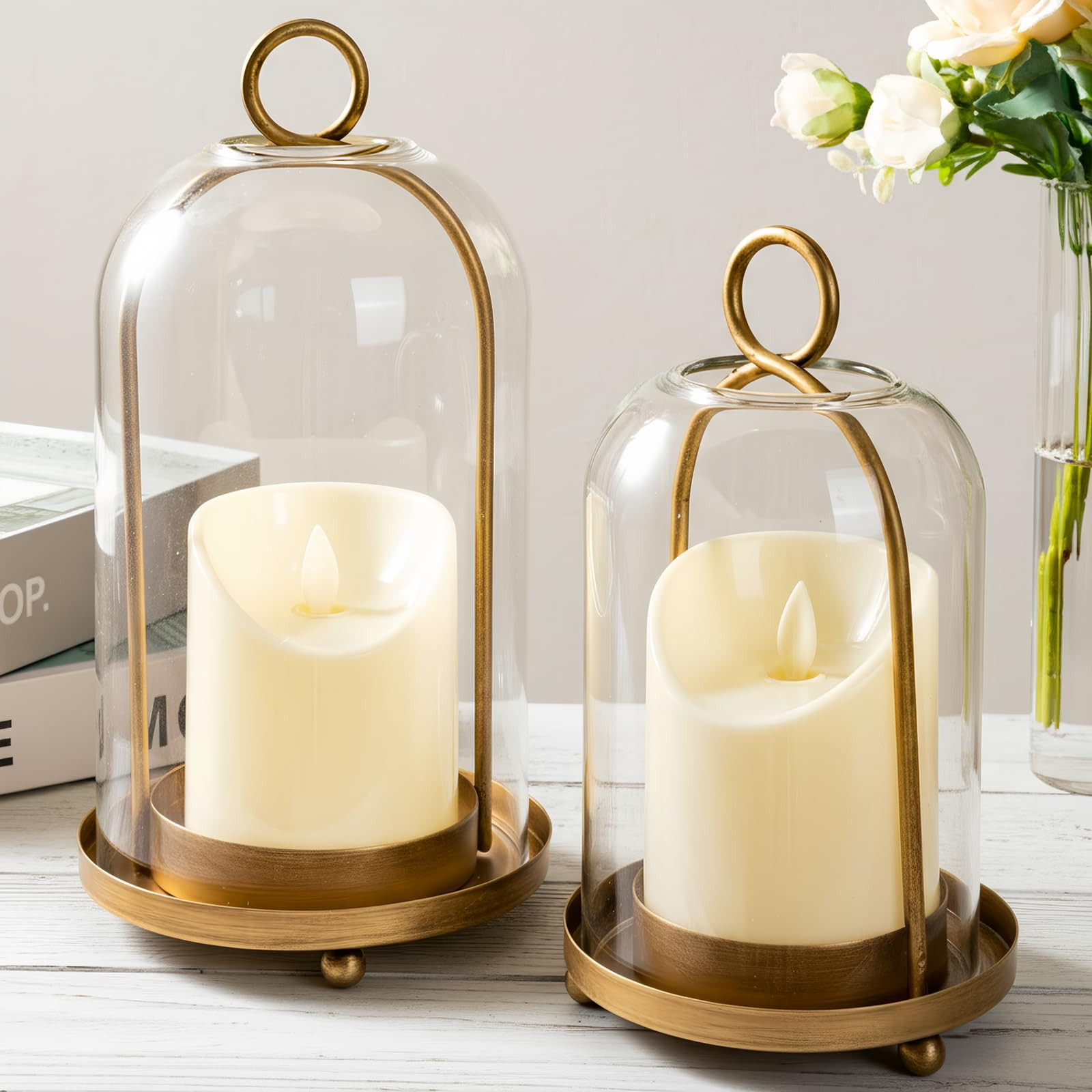 Glass Dome Candle Holders with Cloche Cover - Hanging Candle Lantern with Hook, Vintage Glass Clo... | Amazon (US)