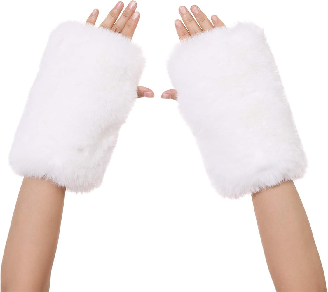 LA CARRIE Women Fingerless Faux Fur Gloves Smooth Furry Soft Fuzzy Plush Winter Cold Warmer Cuffs... | Amazon (US)