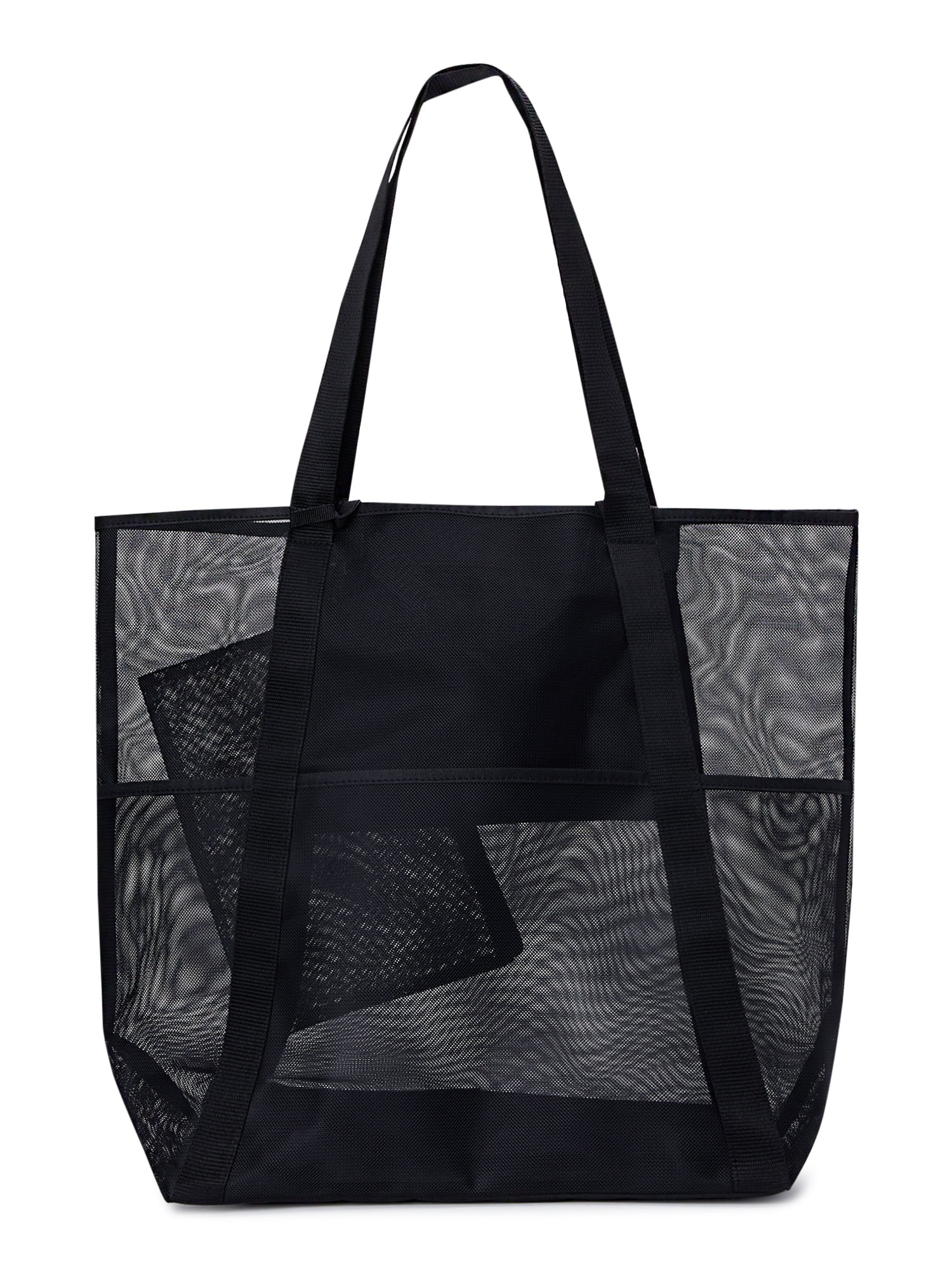 Time and Tru Women's Mesh Beach Tote Handbag, Black | Walmart (US)