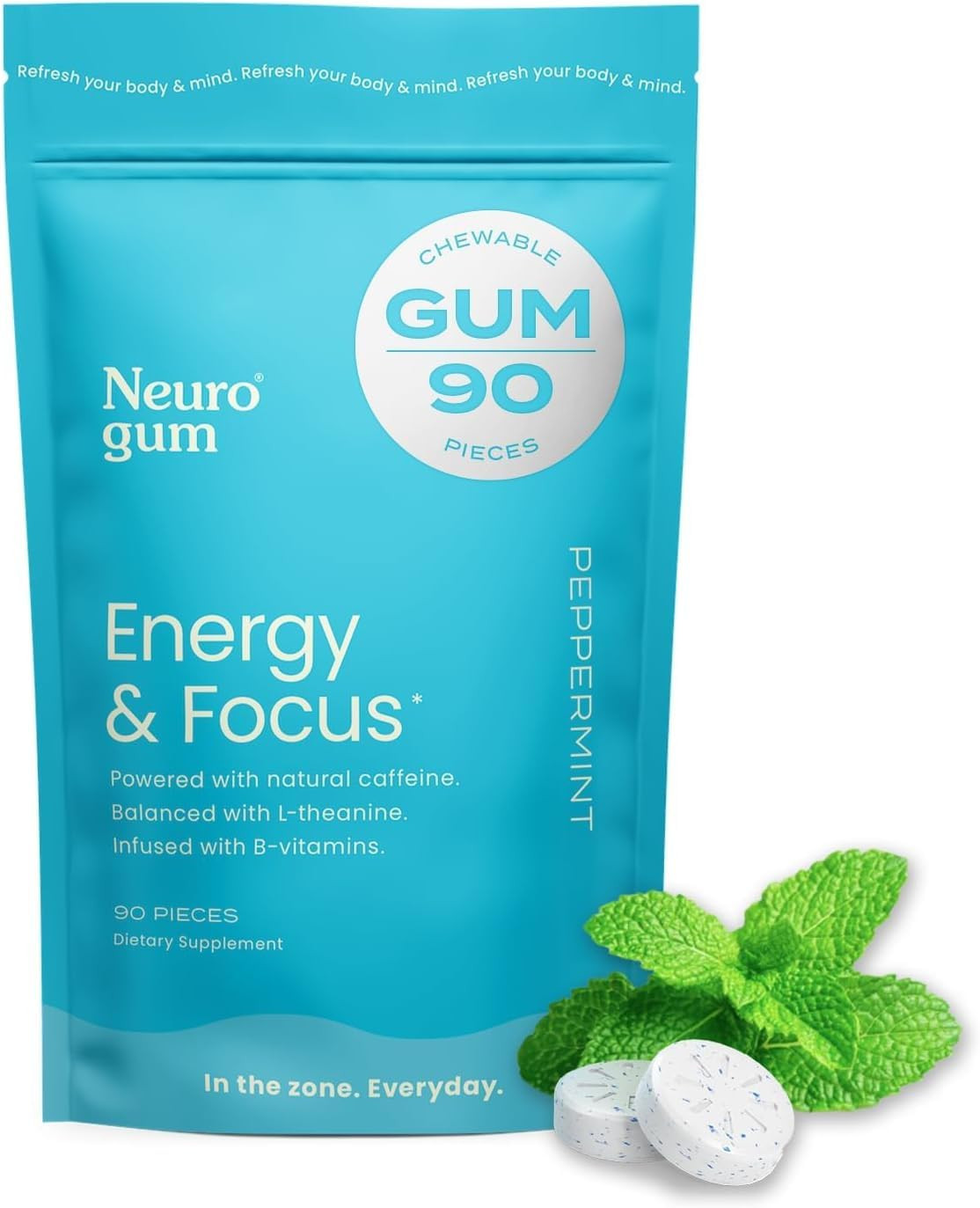 NeuroGum Energy & Focus Gum (Peppermint, 90 Pieces) | 40mg Natural Caffeine + L-Theanine + Vitami... | Amazon (US)