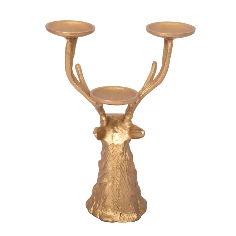 My Texas House Metal Casted Stag Pillar Candle Holder Gold Finish, 13 inch | Walmart (US)
