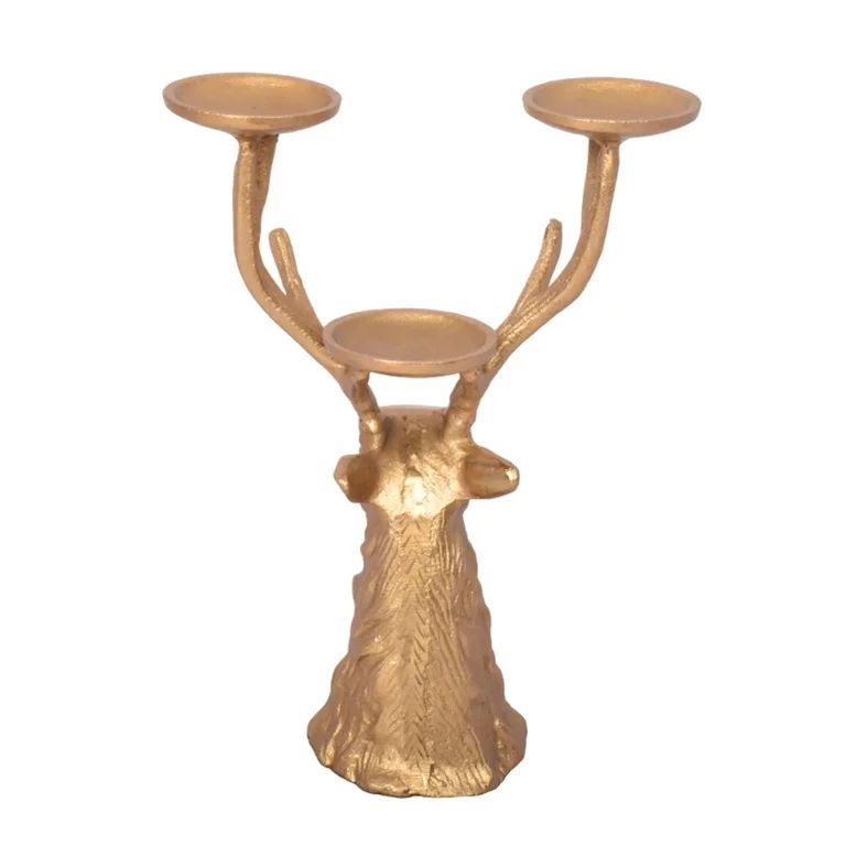 My Texas House Metal Casted Stag Pillar Candle Holder Gold Finish, 13 inch - Walmart.com | Walmart (US)